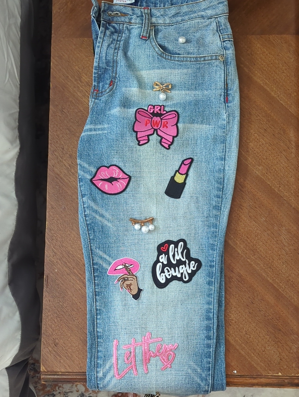 L.A. Blues Blue Denim Jeans with Pink Embellished Patches